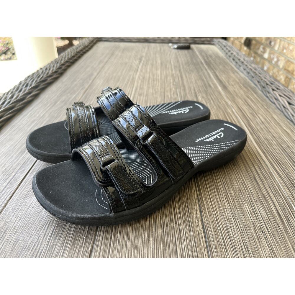 Clarks Cloudsteppers Breeze Piper Slide Sandals Women's Blk Slip-On Comfort - 9M - Picture 1 of 11